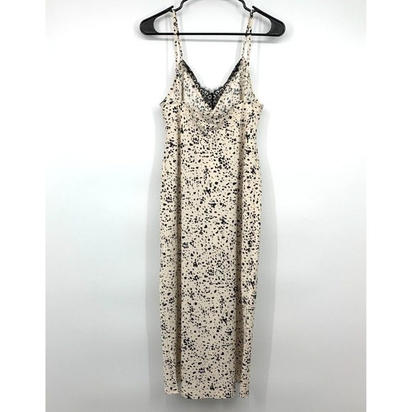 A New Day Slip Dress Leopard Print Cami Lace Trim Midi Slit NWT - Picture 9 of 11